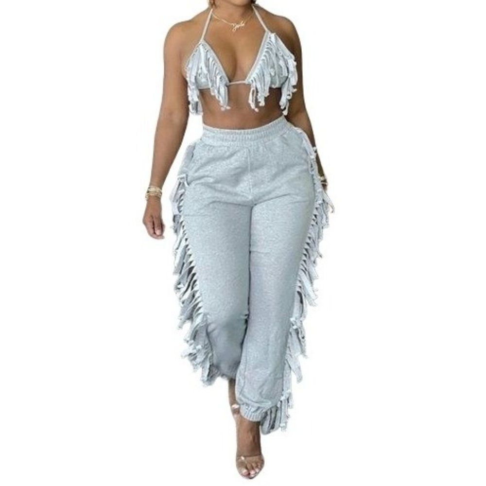 Blush Mark Womens Gray Tassel Elastic Waist Stretch Pull On Jogger Pant Size XS